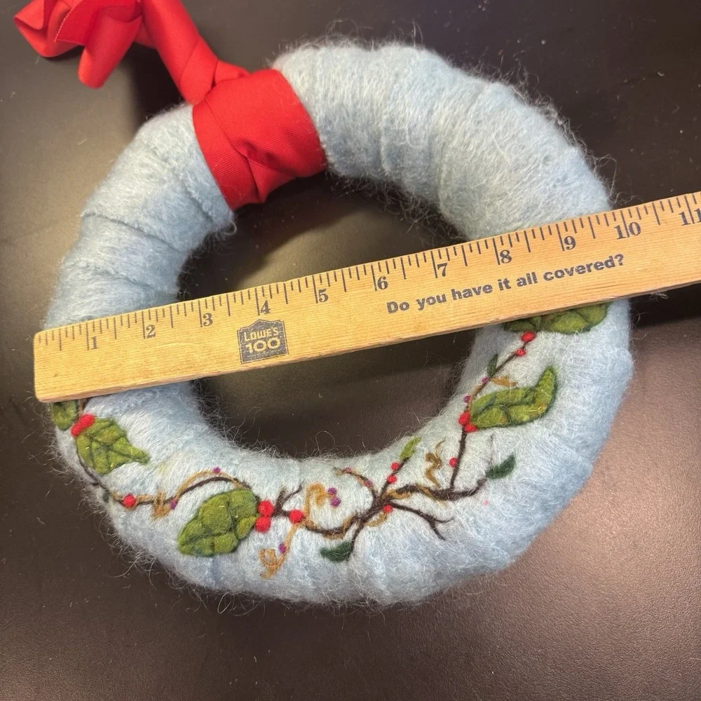 Felted‎ Wool Wreath Christmas Blue & Green White Holly 10